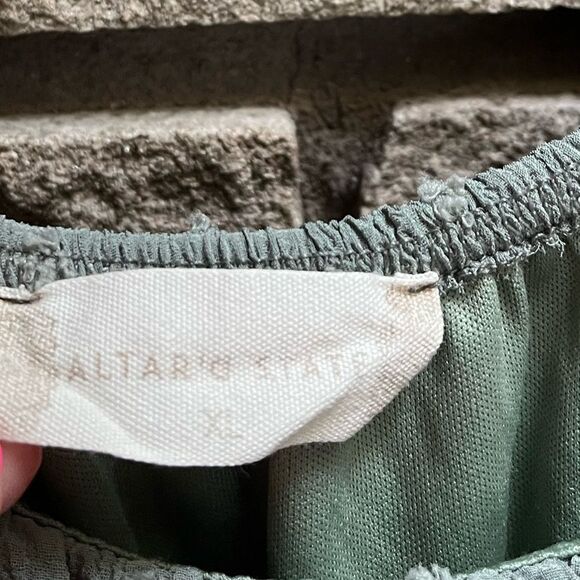 Altar’d State Haisley Layered Crossover Romper Sage Green Swiss Dot XL - Picture 6 of 14